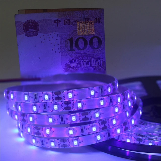 12V Ultraviolet UV LED Blacklight Strip Waterproof IP65 Night Fishing 395nm  60leds/m 2835 SMD White /