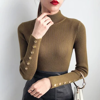 

Winter Sweater Women Pullovers Turtleneck Knitting Autumn Slim Top Black Warm Long Sleeve Basic Sweater LM006