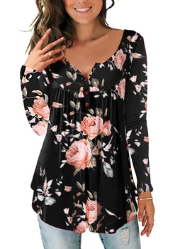 

Sexy Floral Printed Casual Women Long Sleeve Shirts Ethnic Blouse V Neck Ladies Tops Vintage Pullover Girls Blouses Hot Sale