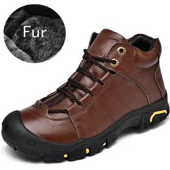 

Winter men boots genuine leather men's shoes high top sneakers Non-slip waterproof Ankle Snow Boot outdoor male shoes adult