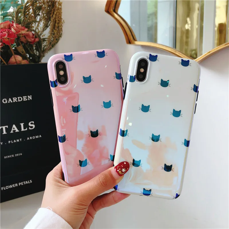 Hxair Small Milk Cat Case For iPhone X 8 7 6 6S Plus Soft TPU Silicone Back Cover cute cat Pink and white |