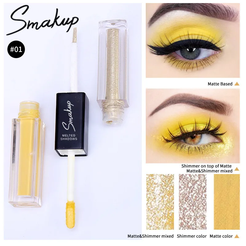 Sombra de ojos líquida doble amarilla, sombra de ojos brillante, sombra de ojos de larga duración mate brillo sombra de ojos diamante perlada maquillaje de ojos|Sombra de ojos| - AliExpress