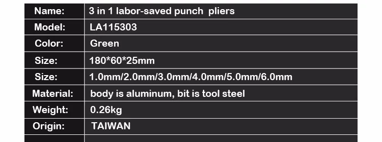 LAOA мульти-фонкция кожа удар плоскогубцы алюминиевый сплав ушко Дырокол ремень Удар Щипцы для кнопок Сделано в Тайване