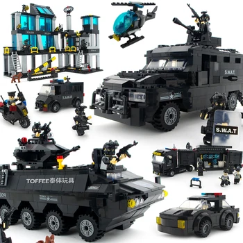 

MOC City Police armor SWAT Helicopter armoured Riot Vehicle car truck assemble Building Blocks Brick kids toys boy Birthday gift