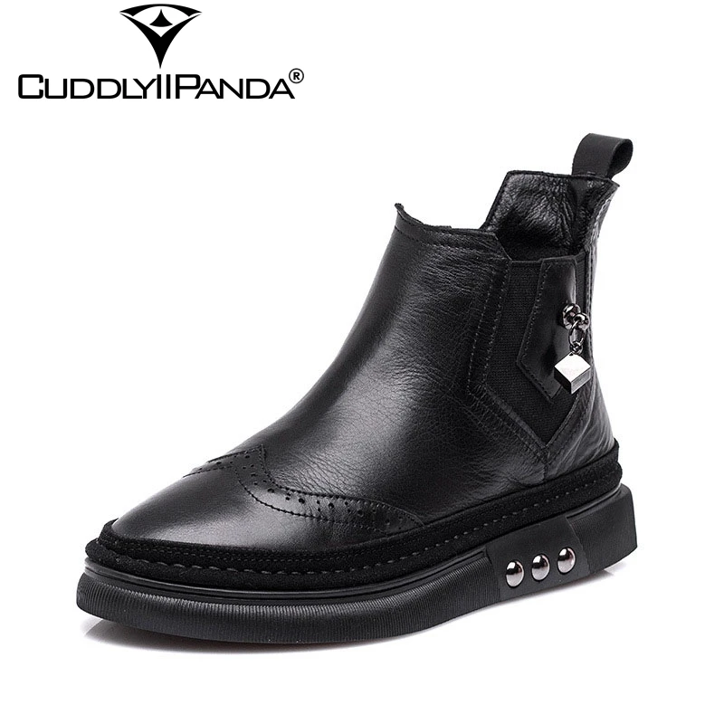

CuddlyIIPanda 2018 Autumn Metal Cubes Women Martin Boots Super Star Chelsea Boots High Quality Genuine Leather Ankle Boots Botas