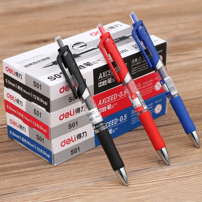 3 шт 0,5 мм гелевые чернильные ручки для прессования черного, красного, синего цвета, 3 цвета, для школьников, для деловых подписей, ручка для учителя, корректирующая Deli S01
