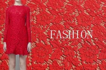 

Italian red alencon lace fabric, bridal cord floral lace fabric