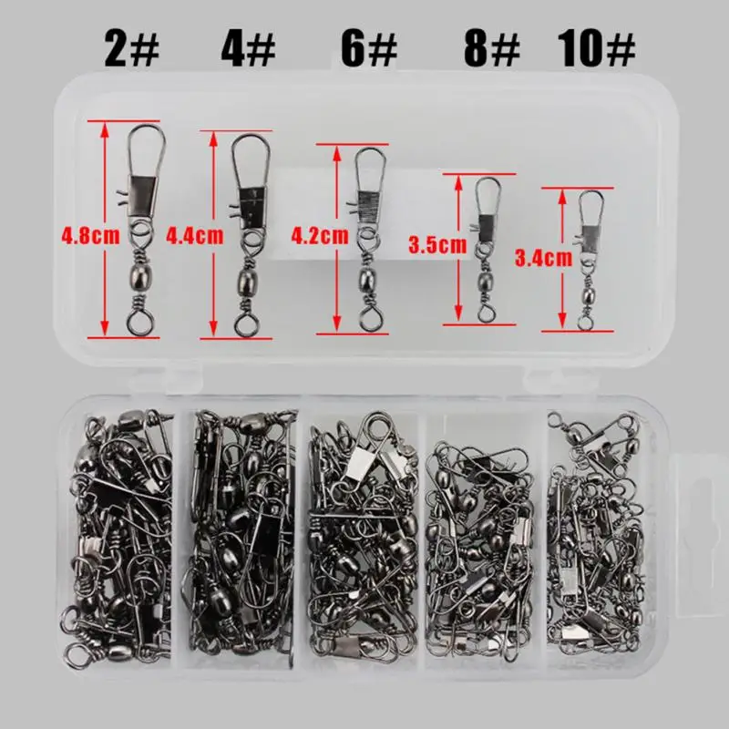 

100Pcs Connector Stainless Steel Swivel Barrel Fishing 5 Sizes Hooked Line Snap