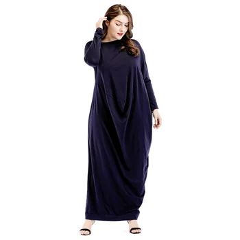 

18523301 Middle East Plus Size Muslim Clothing Loose Big Yards Long Sleeve Solid Muslim Dress Mujer Abaya Musulman Vestidos