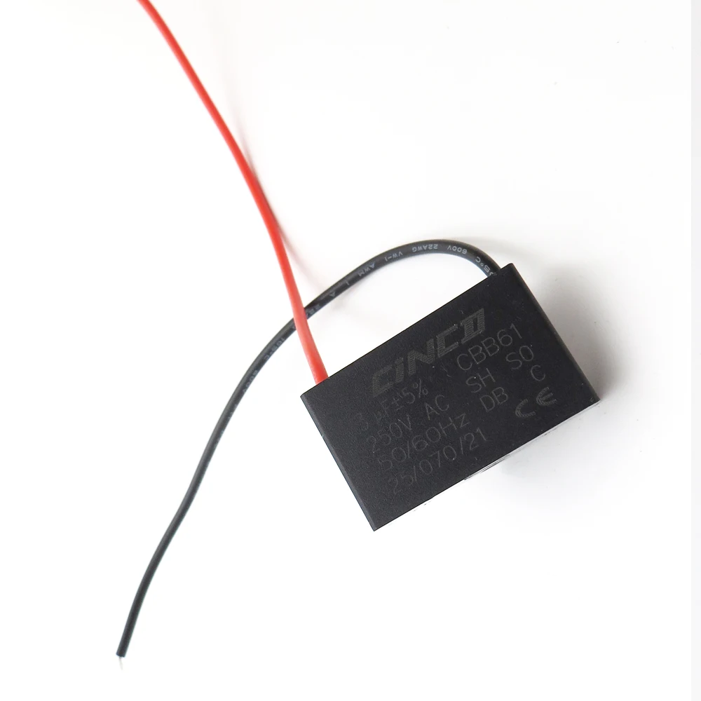 

CBB61 Capacitor 3 UF 250V 2 wires Motor Run Capacitor electrical fan capacitor Speed Starting AC Capacitor mf mfd