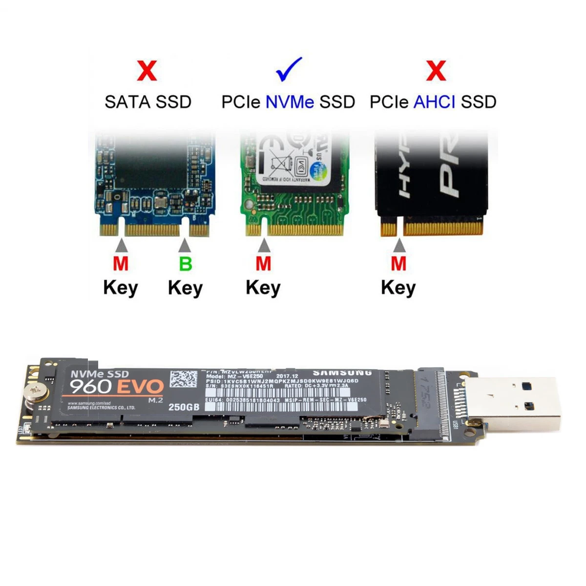 Для адаптера Nvme на Usb, 10 Гбит/с Usb3.1 Gen 2 M.2 Pcie Ssd на карту типа A (кабель не нужен), Твердотельный накопитель Usb на M2 (Key M)