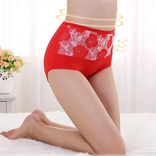 Women Flower Seamless Charming High Waist Cotton Briefs Soft Panties Underwear