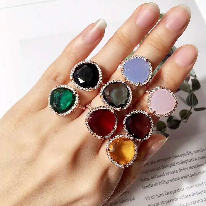 

High quality fashion bauman exquisite 8 colour crystal triangle colour zirconium crystalencrusted copper micro ring for women