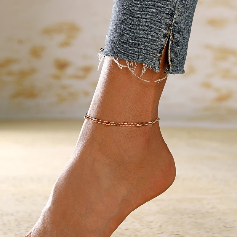 

XIYANIKE Simple Geometric Beads Anklet Gold Silver Color Foot Jewelry Summer Beach On Foot Ankle Bracelets For Women Leg Chain