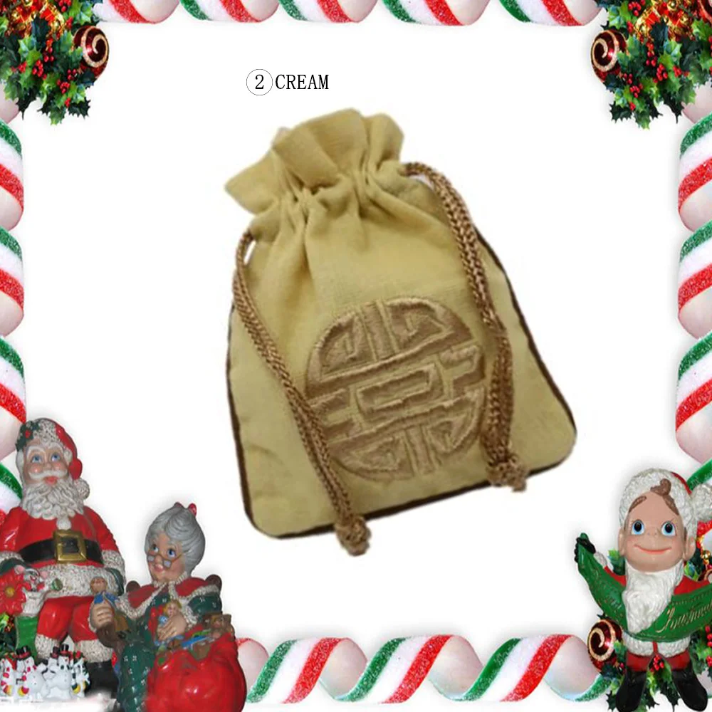100 шт. хлопок льняная веревка подарок мешочек для украшений Подарочная сумка китайская Национальная вышивка чайные конфеты сумка