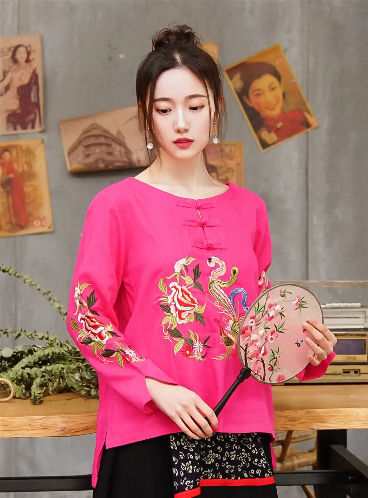 Шанхай история вышивка китайские блузки смесь льна хлопок Cheongsam рубашка Ципао национальная модная одежда 4 цвета
