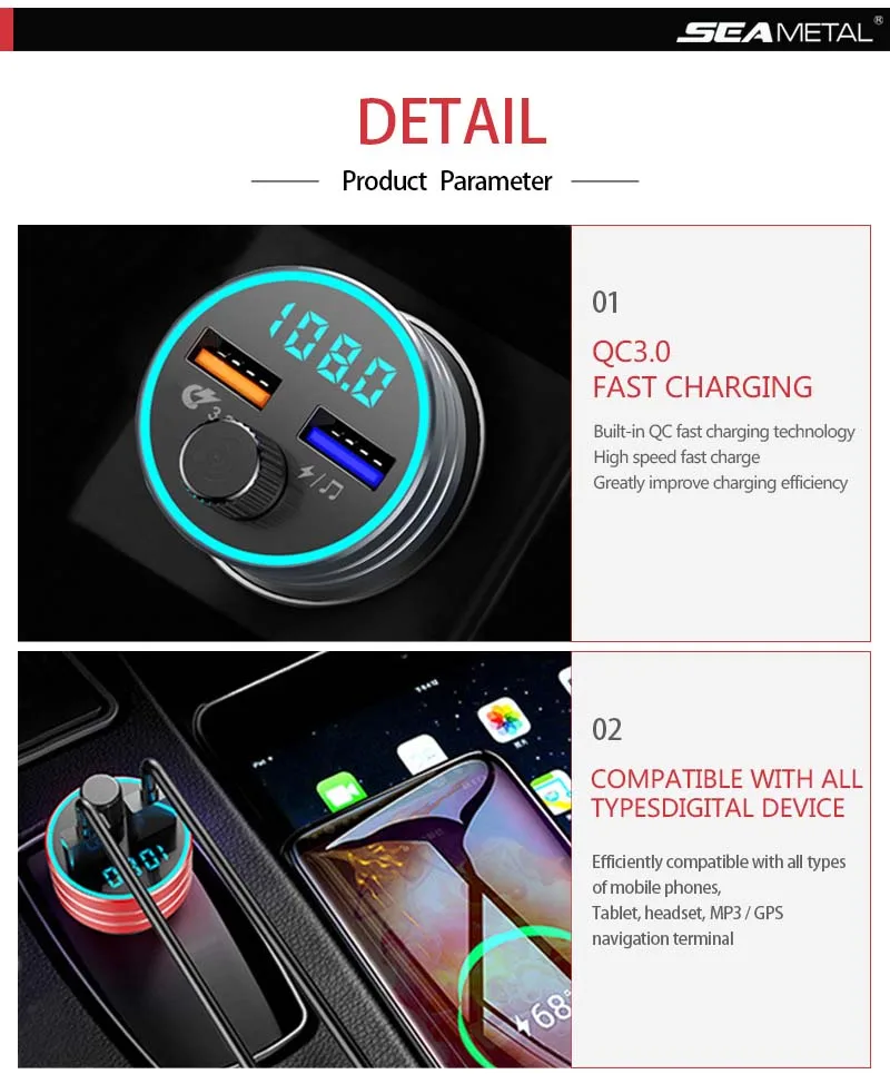 Автомобильный Bluetooth fm-передатчик адаптер Автомобильный mp3 плеер 2.4A двойной USB быстрая зарядка порты QC3.0 зарядное устройство для смартфонов громкой связи