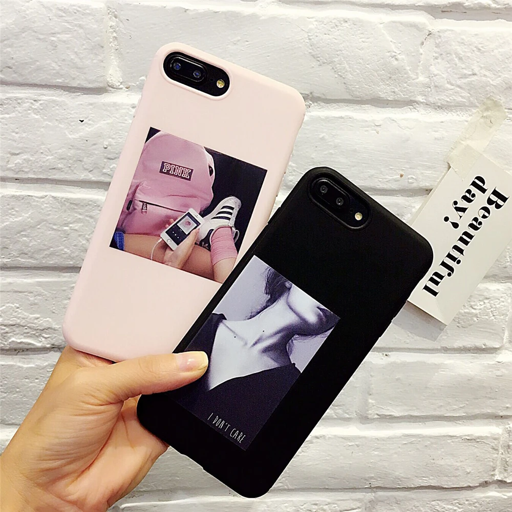 For Iphone 7 Case Fashion Soft Matte Pink Phone Victoria Cool Girl Pattern Letter Back for 6 6S 8 X Plus Capa |