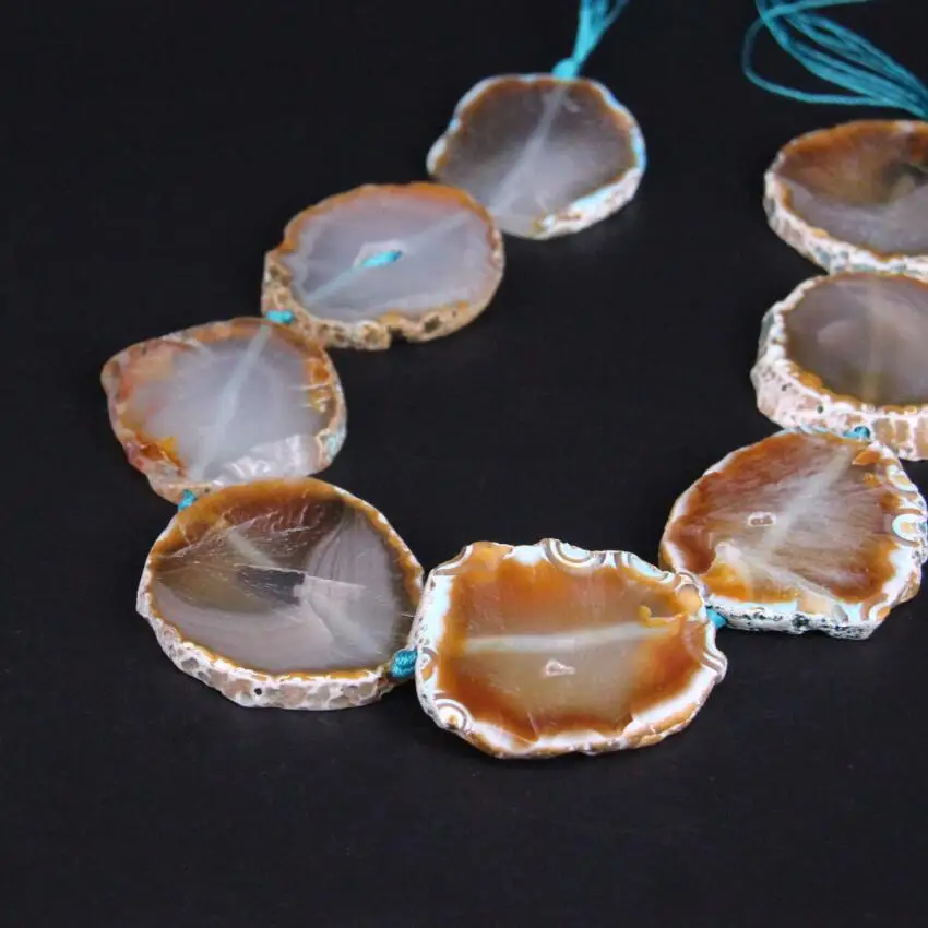 Approx8PCS strand Large Size Blue Brown Raw Agates Drusy Slab Slice Loose Beads Gems Stone Nugget