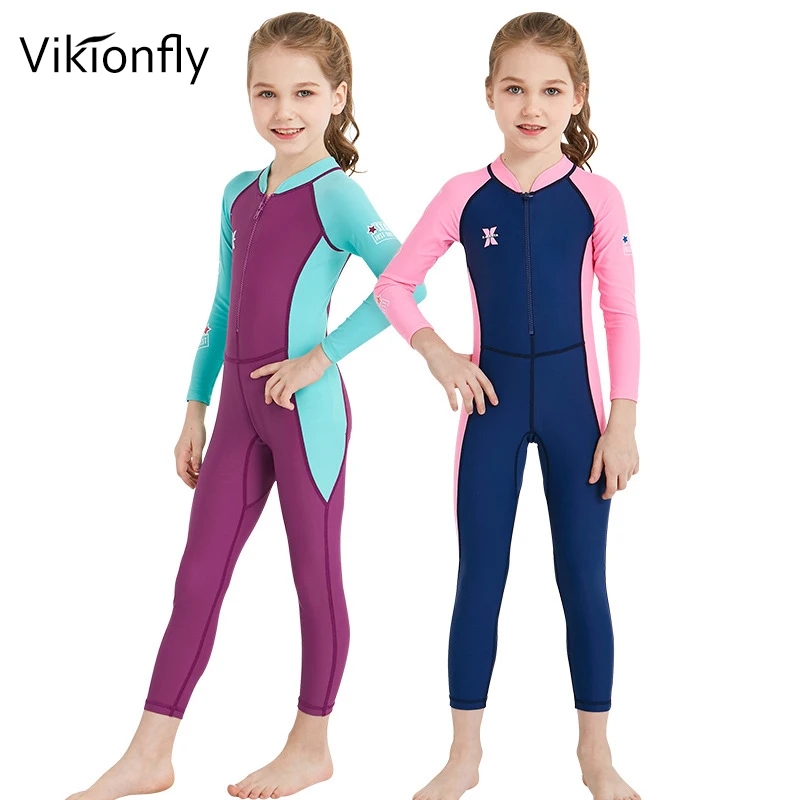 Vikionfly лайкры Детский Гидрокостюм с длинным рукавом для мальчиков и девочек, купальный полосатая блузка для детей Одна деталь купальный костюм ездовой костюм