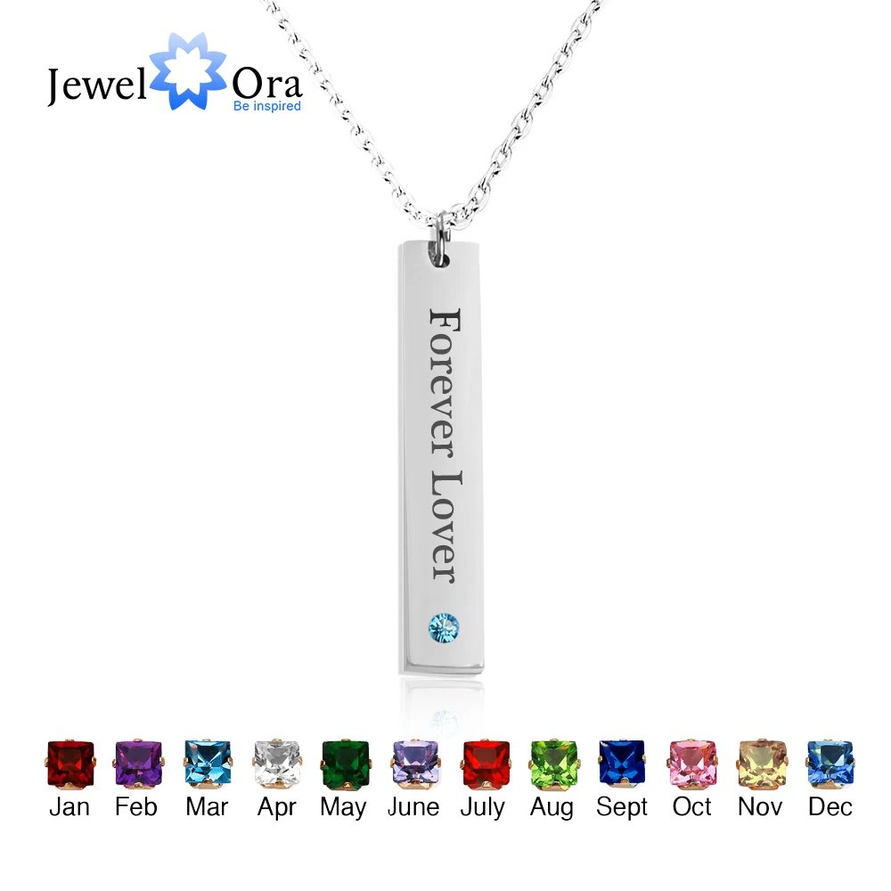 

Personalized Custom Birthstone DIY Engrave Name Pendant Necklace Stainless Steel Strip Necklaces & Pendants (JewelOra NE101789)