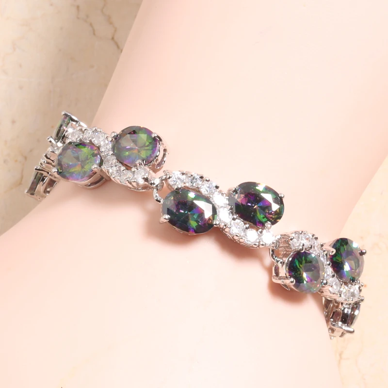 Волшебный Радужный Мистик циркон и морганит 925 пробы серебряный браслет цепочка 6 7 дюймов L10134