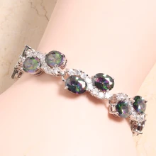 Волшебный Радужный Мистик циркон и морганит 925 пробы серебряный браслет цепочка 6 7 дюймов L10134