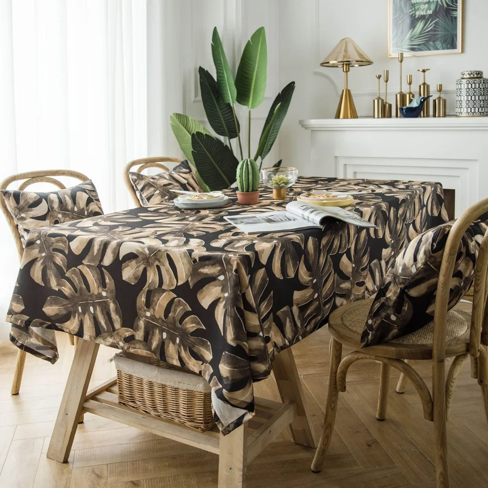 

Cotton Coffee Bar Tablecloth Retro Leaves printed Rectangle Table cloth Home Kitchen Table Runner For Party Banquet Dining Table