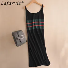Lafarvie 2017 Fashion Cashmere Blended Summer Dress V-Neck Spaghetti Strap Straight Sleeveless Casual Soft Female Knitted Dress