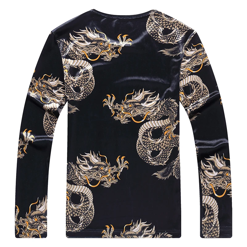 2018 Autumn Fashion Clothing For Men T Shirts Long Sleeve Dragon Pattern T-Shirt Casual Pleuche Man Tops Spring Tees Black  (12)