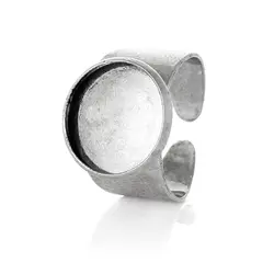 Медь нерегулируемого кольца Круглый старинное серебро Кабошон Настройки (Подходит 14 мм) 17,9 мм (6/8 ") (США) 1 шт. Новый