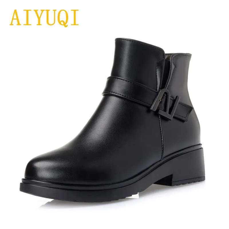 

AIYUQI 2018 new winter 100% natural genuine leather women's snow boots. big size 41 42 43 mother wool boots. women's ankle boots