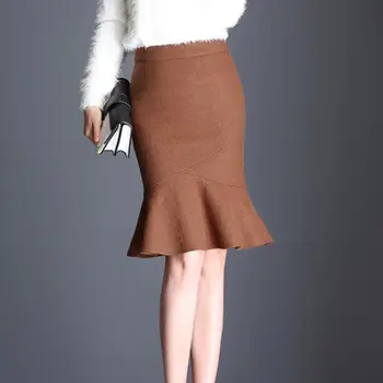 

Autumn Winter Woolen Mermaid Skirts Women High Waist Slim Hip Skirt Female Formal Professional Plus Size Skirt Skirts SK272