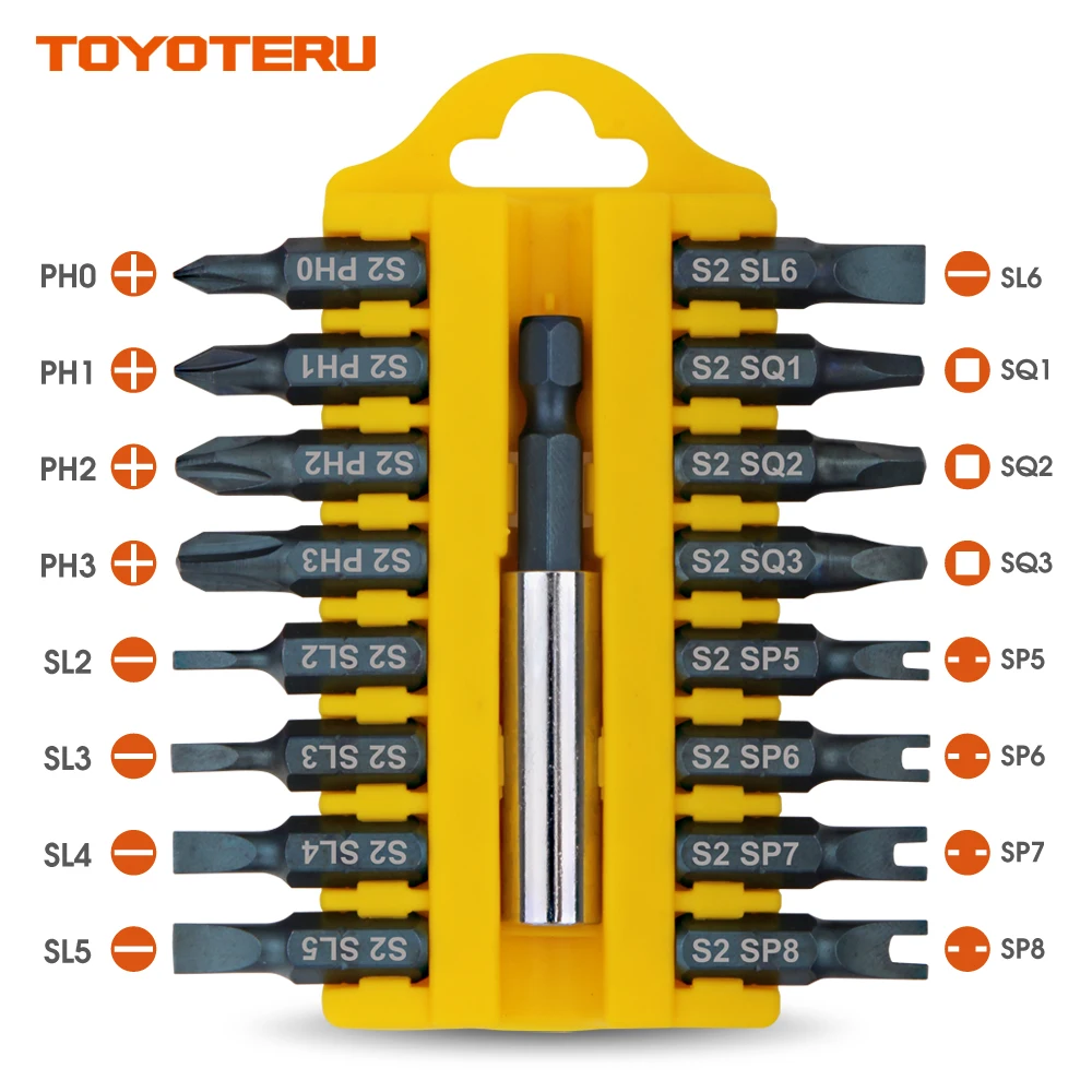 TOYOTERU насадки для отвертки Магнитный 17 шт S2 завинчивания Набор бит с крестообразная Phillips U Тип квадратный Биты