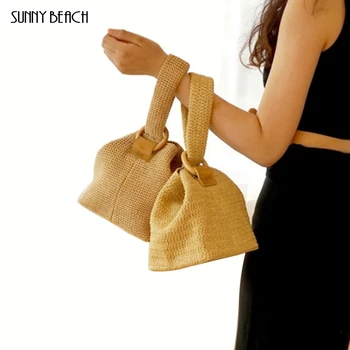 

Straw Bags for Women Beach Bag Personality Crossbody Lock Handbag Lady Vintage Handmade Knit Fashion Shoulder Bag