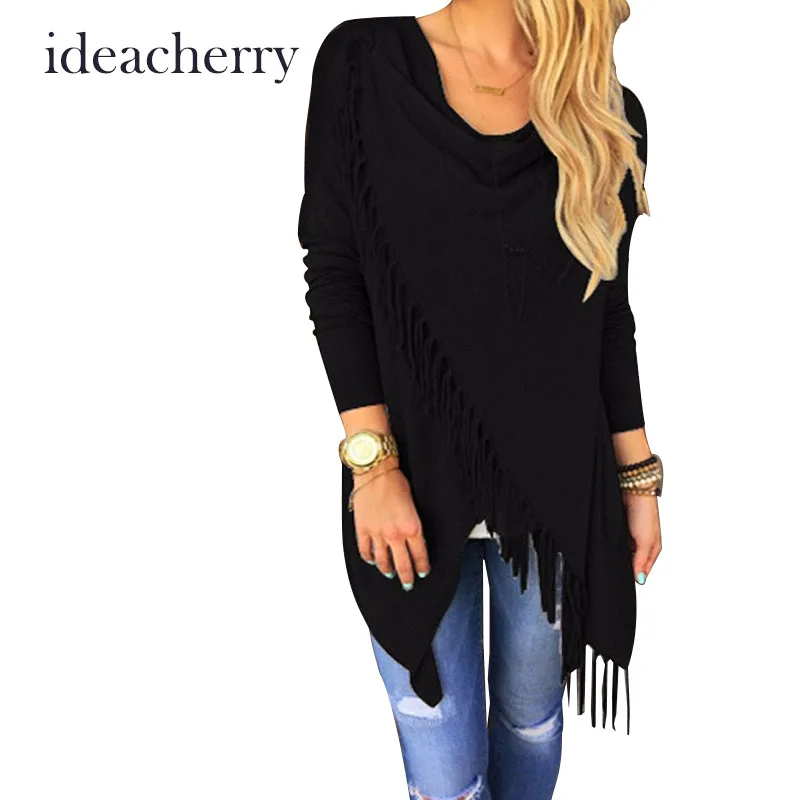 2016 Hot New Women Long Sleeve Blouse Tassel Slash Dress Blouses Fashion Sexy Tops Ladies Casual Shirts Chemise