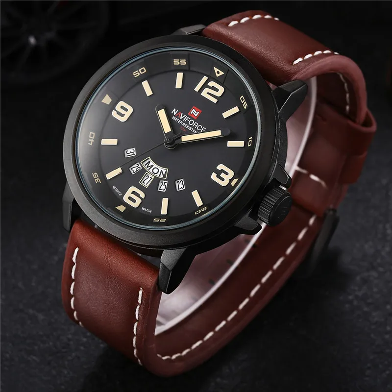 

NAVIFORCE Men Watch Date Week Sport Mens Watches Top Brand Luxury Military Army Business Leather Band Quartz Male Clock New 9028