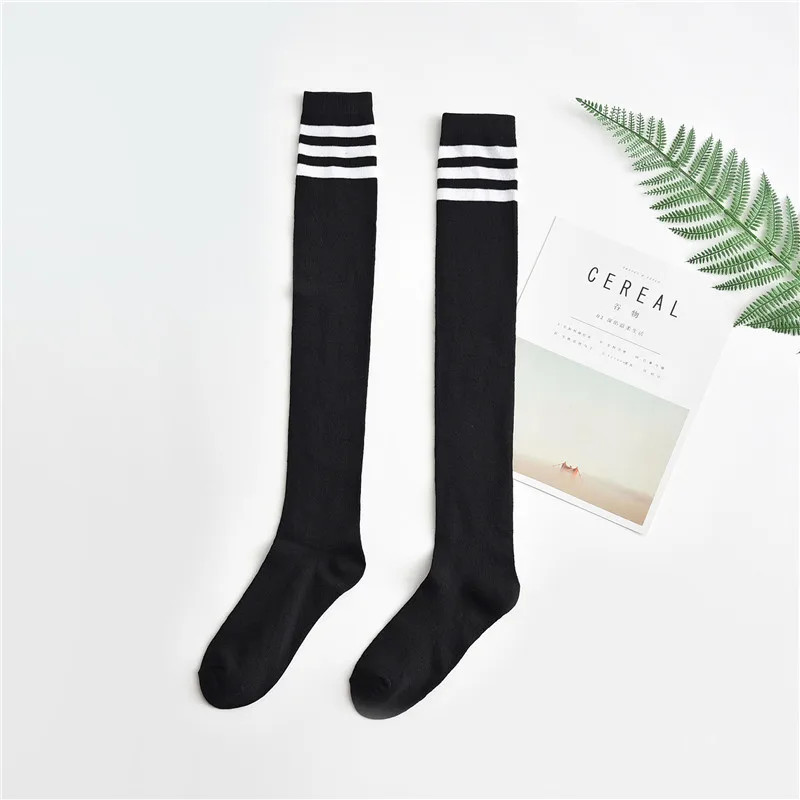 Японские Школьные носки для девочек модные 3 полосы JK Школьные Аксессуары для униформы подростков выше колена высокие обтягивающие носки под форму черные - Цвет: Long Black White