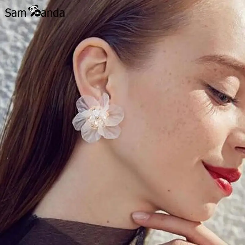 

Earrings For Women 2019 Korean Earrings Big Statement Stud Earrings Flower Acrylic Wedding Elegant Stud Earrings Fashion Jewelry