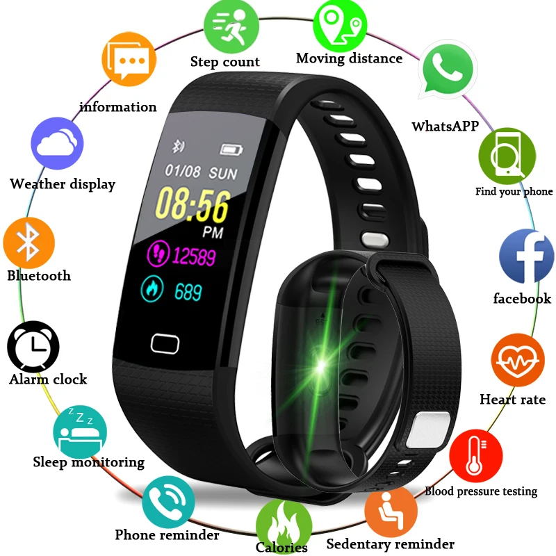 

2018 New Men And Women Sports Smart Bracelet Fitness Tracker Pedometer OLED Color Touch Screen Smart Wristband PK mi band 3 +Box