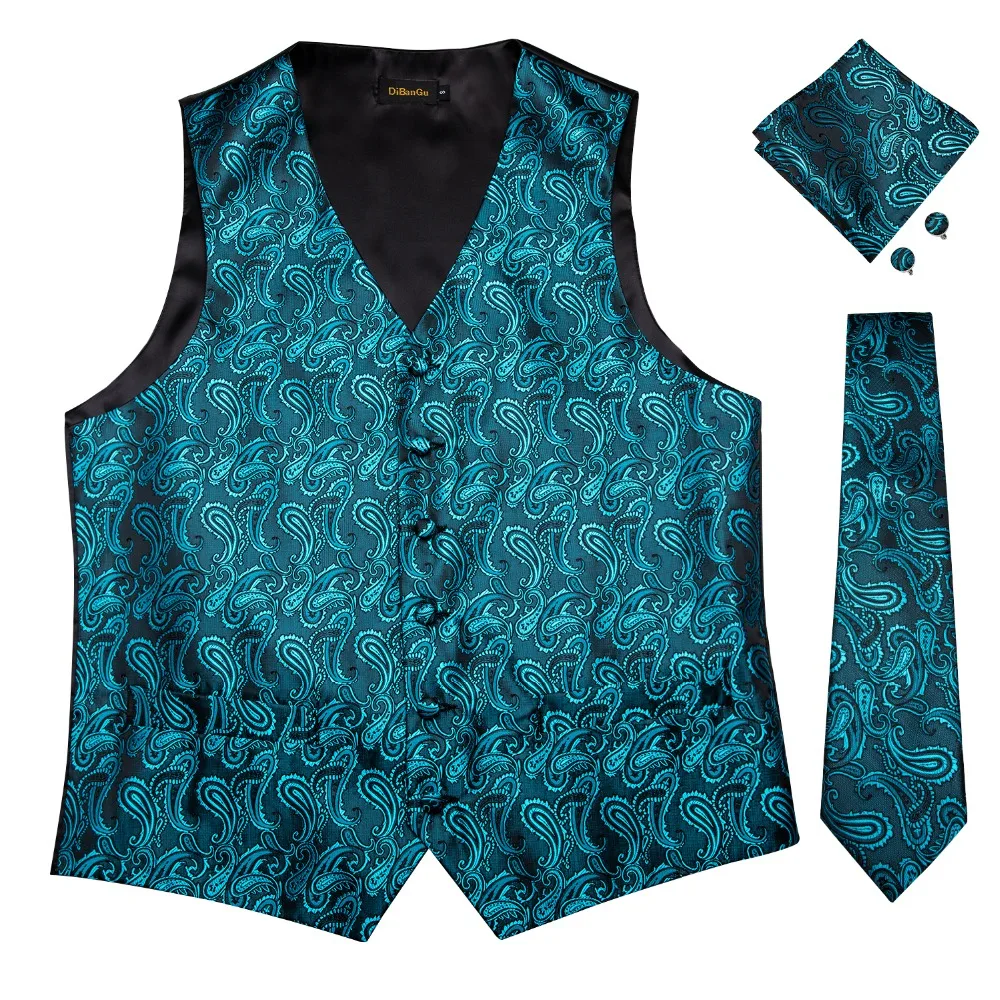DiBanGu Teal Green Paisley Fashion Wedding Men 100%Silk Waistcoat Vest Ties Hanky Cufflinks Cravat Set for Suit Tuxedo MJTZ-107 DiBanGu Teal Green Paisley Fashion Wedding Men 100%Silk Waistcoat Vest Ties Hanky Cufflinks Cravat Set for Suit Tuxedo MJTZ-107