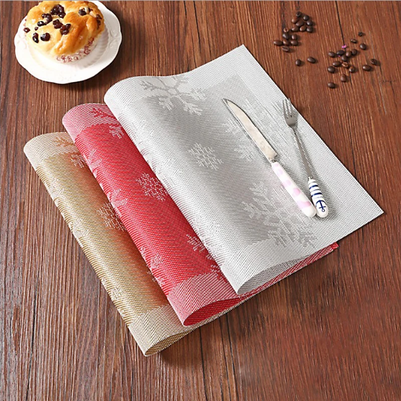 

ONEUP 4pcs/lot Placemats PVC Snowflake pattern Table Cloth mats Non-slip Heat Insulation Tableware Plate Mats Coasters