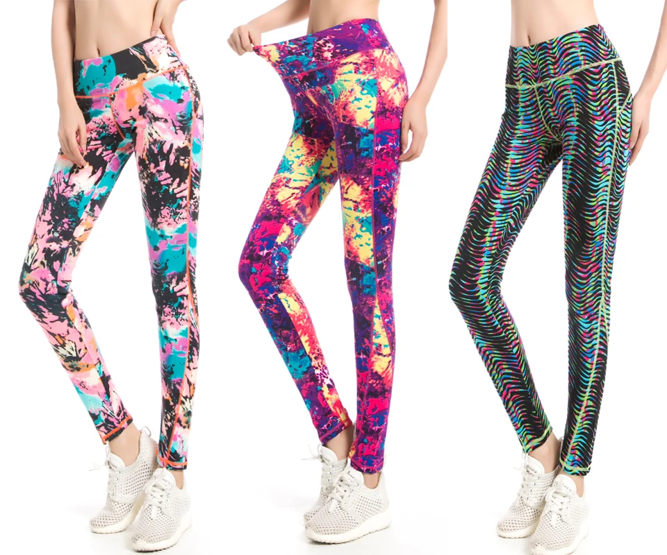 

Rylanguage Workout Legging Autumn Winter Female Bright Color Legging High Waist Attractive Graffiti Abstract Printed Trouser