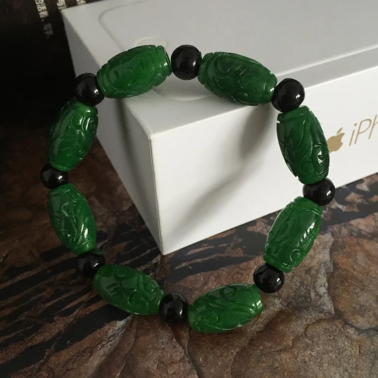 Drop Shipping Natural Jades Bracelet Chinese Carved Green Bracelet