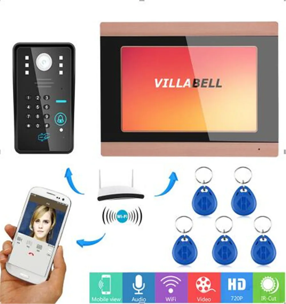 7 дюймов wifi/Пароль/ID карта дистанционного управления видео дверь телефон система контроля доступа