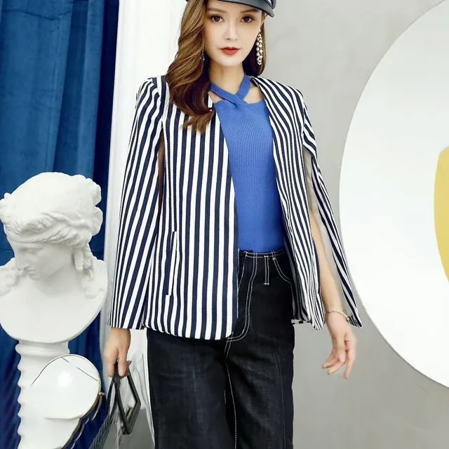 TWOTWINSTYLE Cloak Blazer For Women Striped Split Long Sleeve Basic Jacket Cardigan Female Autumn 2018 Fashion OL Clothing
