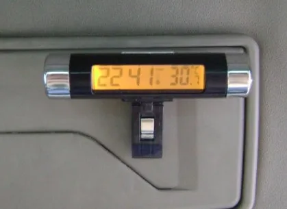 Цифровой lcd клип-на 2 в 1 автомобиль цифровые часы температура термометр календарь автомобильный синий/оранжевый/зеленый часы с подсветкой - Цвет: Оранжевый