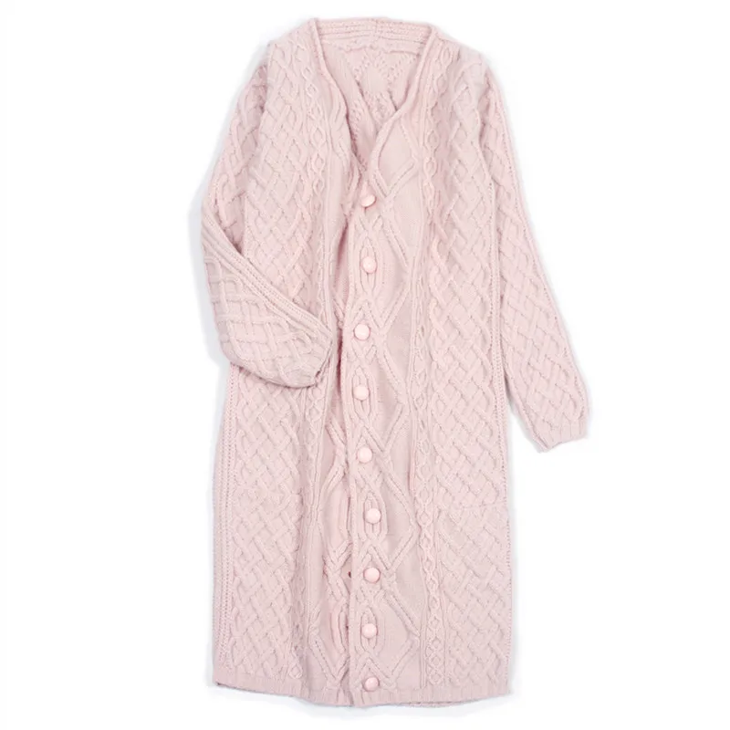Высокого качества 100% кашемир женская мода hand made длинный свитер пальто Розовый S/155-xl/170 в розницу и оптом настроить