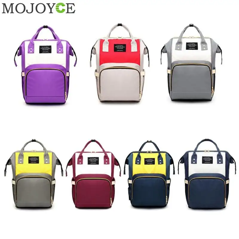 

Women Fashion Hit Color Mommy Travel Backpacks Multi-function Girls Casual Large Capacity Canvas Maternity Nappy Top-handle Bags