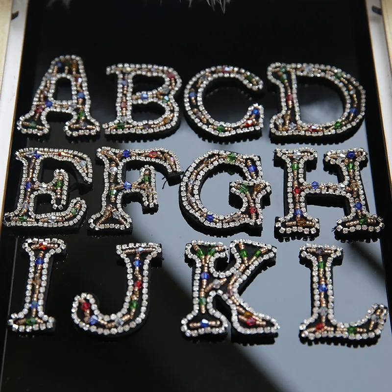 

26 English Letters alphabet Rhinestones beads patches applique sew on beading applique clothes shoes bags decoration patch DIY